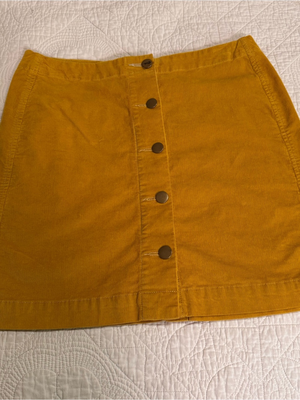 Toad&Co Mustard Yellow Button-Front Corduroy Mini Skirt